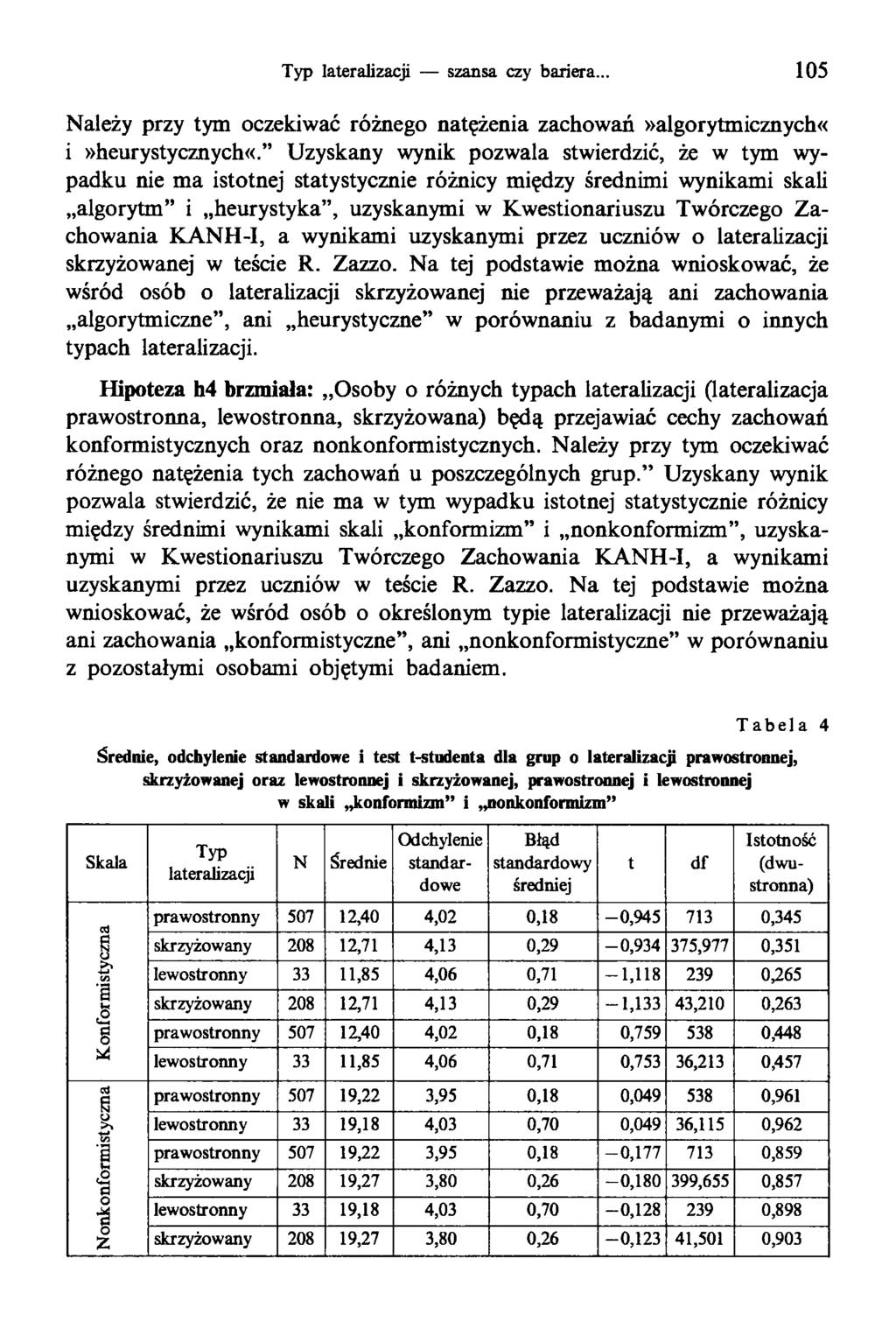 Typ lateraiizacji szansa czy bariera.. 105 Należy przy tym oczekiwać różnego natężenia zachowań»algorytmicznych«i»heurystycznych«.
