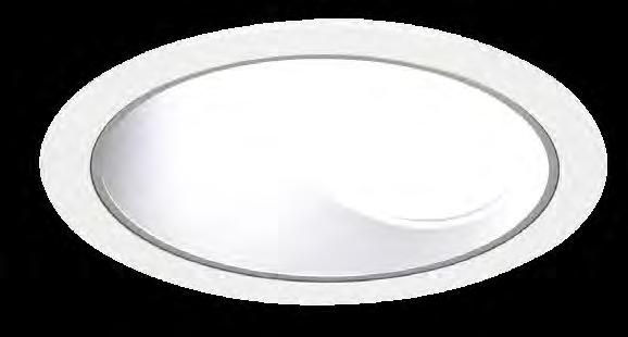 Decorative downlight luminaire for suspended ceilings, degree of water and dust-proof IP20 and IP44/20, with asymmetric reflector for LED light sources.