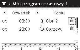 24 Obsługa menu głównego Obsługa Dodawanie czasu przełączenia Otworzyć menu do dostosowywania programu czasowego dla ogrzewania ( str. 23).