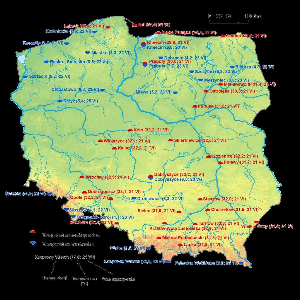 2. Temperatury ekstremalne w regionach