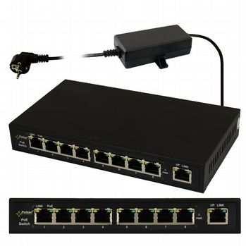 typu xpoe4/m/ip56 Switch PoE dla 8 kamer IP (8 x PoE + 2 x LAN) niezarządzalny z zasilaczem 48V 96W w obudowie wewnętrznej IP20; wymiary obudowy 250 200 85mm typu xpoe8/e Switch PoE dla 8 kamer IP (8
