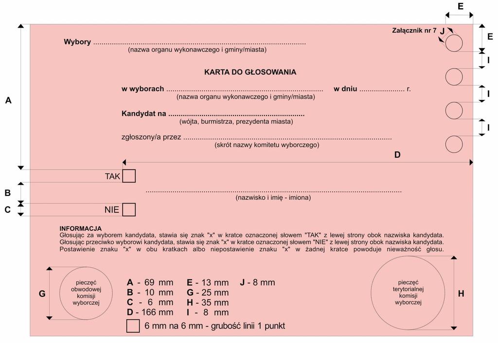 Wzór karty do głosowania w wyborach