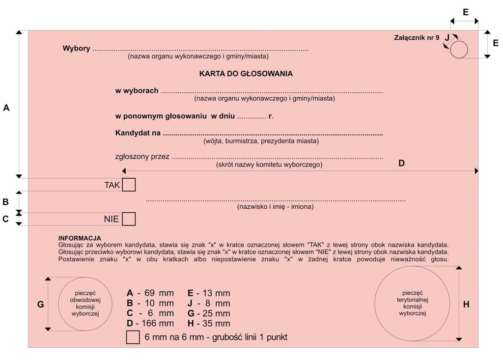 Wzór karty w ponownym głosowaniu w
