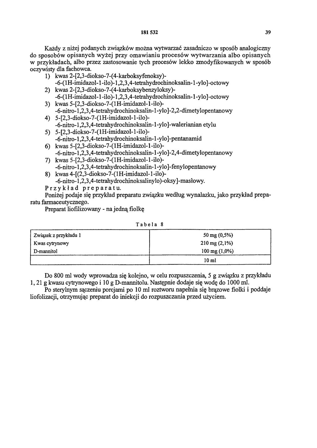 181 532 39 Każdy z niżej podanych związków można wytwarzać zasadniczo w sposób analogiczny do sposobów opisanych wyżej przy omawianiu procesów wytwarzania albo opisanych w przykładach, albo przez
