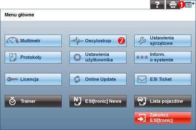 Menu główne Oscyloskop Tylko przy uaktywnionym testerze