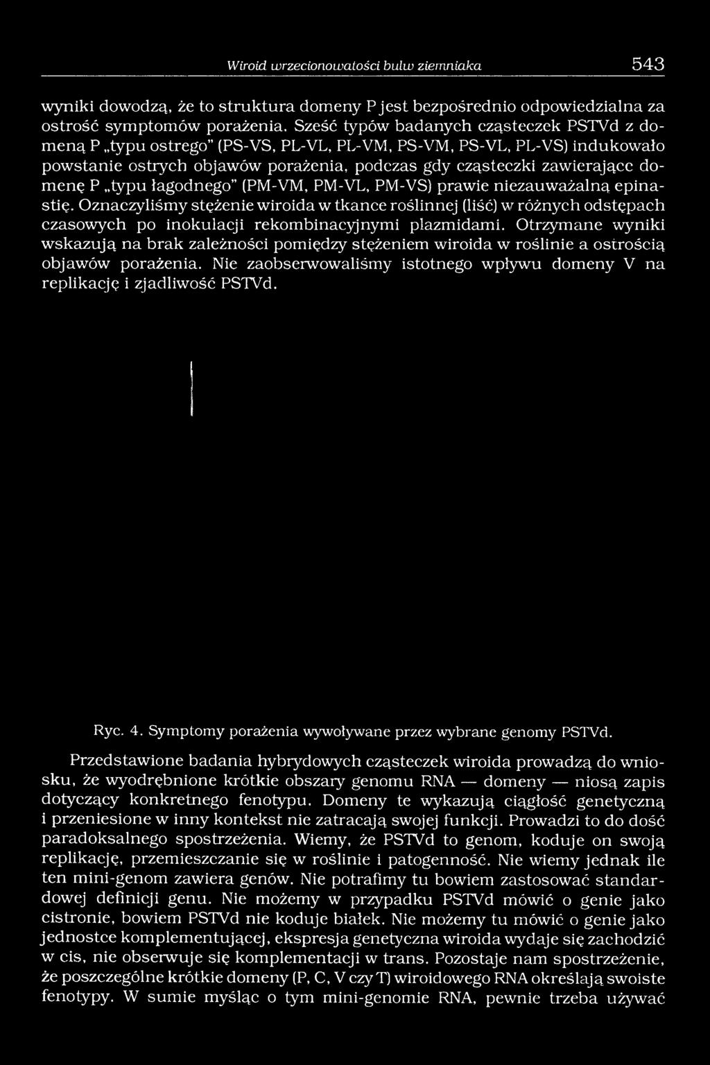 typu łagodnego (PM-VM, PM-VL, PM-VS) prawie niezauważalną epinastię. Oznaczyliśmy stężenie wiroida w tkance roślinnej (liść) w różnych odstępach czasowych po inokulacji rekombinacyjnymi plazmidami.
