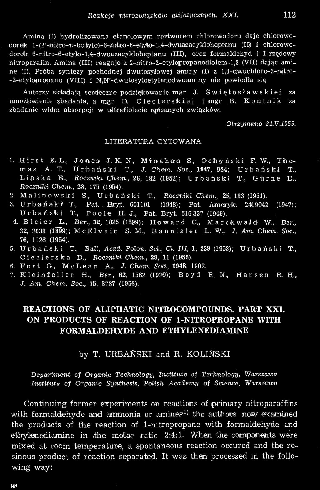 Reakcje nitrozuńązków alifatycznych. XXI.