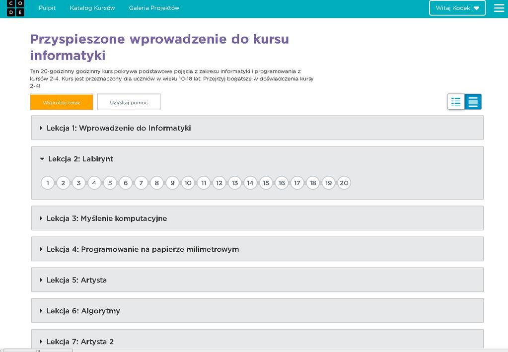 [11/20] Jak rozpocząć przygodę Strona podzielona jest na trzy poziomy: 1. Podstawy informatyki znajdują się tu szkolenia kilkugodzinne dla osób początkujących.
