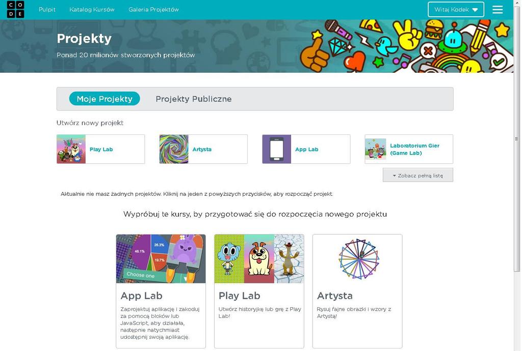 [6/20] Jak rozpocząć przygodę Galeria Projektów Po wybraniu Galerii Projektów od razu pokazuje się strona z