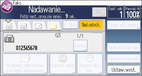 Nadawanie podczas sprawdzania połączenia z odbiorcą (nadawanie natychmiastowe) 7. Naciśnij przycisk [Start]. Wysyłanie oryginałów przy użyciu szyby ekspozycyjnej (nadawanie natychmiastowe) 1.
