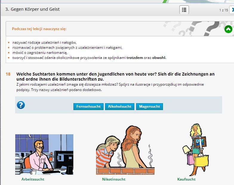 Znaczenie Internetu 71 Rysunek 4. Cele lekcji Gegen Körper und Geist według podręcznika Motive 2 Rysunek 5.