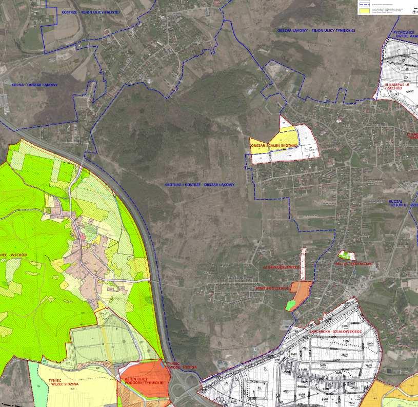 W zakresie komunikacji (plansza K4): układ podstawowy ul. Skotnicka - w klasie KDGP transport zbiorowy: linie autobusowe komunikacji miejskiej (w ulicach lokalnych i wyższych klas).