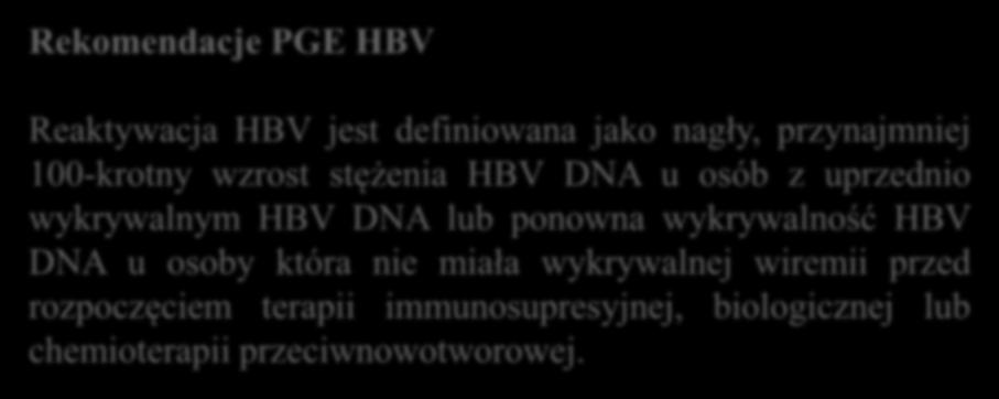 DNA u osób z uprzednio wykrywalnym HBV DNA lub ponowna wykrywalność HBV DNA u osoby która nie miała wykrywalnej