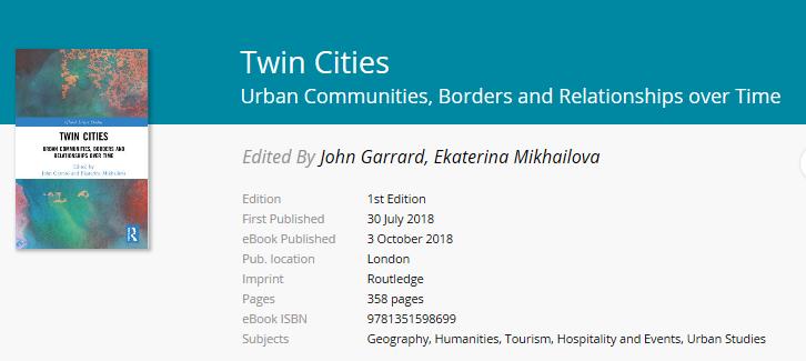 Inne publikacje W monografii "Twin Cities Urban Communities, Borders and Relationships over Time" ukazał się rozdział współautorstwa Sylwii Dołzbłasz "Border-city Pairs in Europe and North America: