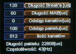 6.11. Częstotliwość PWM Częstotliwość PWM jest to menu, które umożliwia zmianę częstotliwości odświeżania diod LED z 287Hz na 1082Hz.