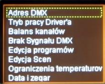 6. PROGRAMOWANIE FUNKCJI URZĄDZENIA Po zatwierdzeniu opcji Menu przyciskiem enter na ekranie urządzenia pojawia się podmenu umożliwiające wybranie