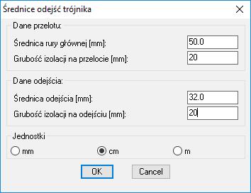 - średnicę odejścia i jego grubość izolacji - jednostki, w jakich rysujemy nasz projekt.
