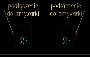 Po wywołaniu polecenia trzeba kliknąć punkt wstawienia zmywarki, na posadzce podłogi, oraz kierunek odejścia kanalizacji ze zmywarki.