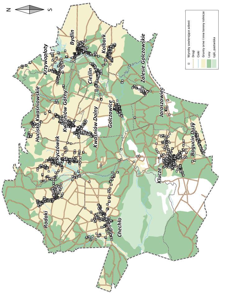 Mapa 1 Przestrzenne rozmieszczenie płyt azbestowo-cementowych