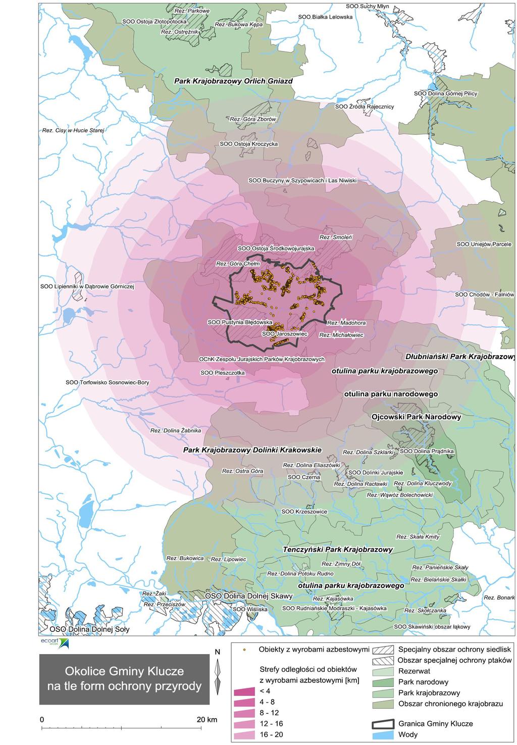 Mapa 2 Okolice Gminy Klucze na tle form
