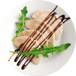 Pierogi z soczewicą i oliwą truflową (400 g) PL-063-003 cena 25,00 zł Ciasto: woda 38%, mąka ryżowa 24%, mąka ziemniaczana 24%, mąka gryczana 10%, olej Ciasto (64,9%): woda (19,6%), skrobia