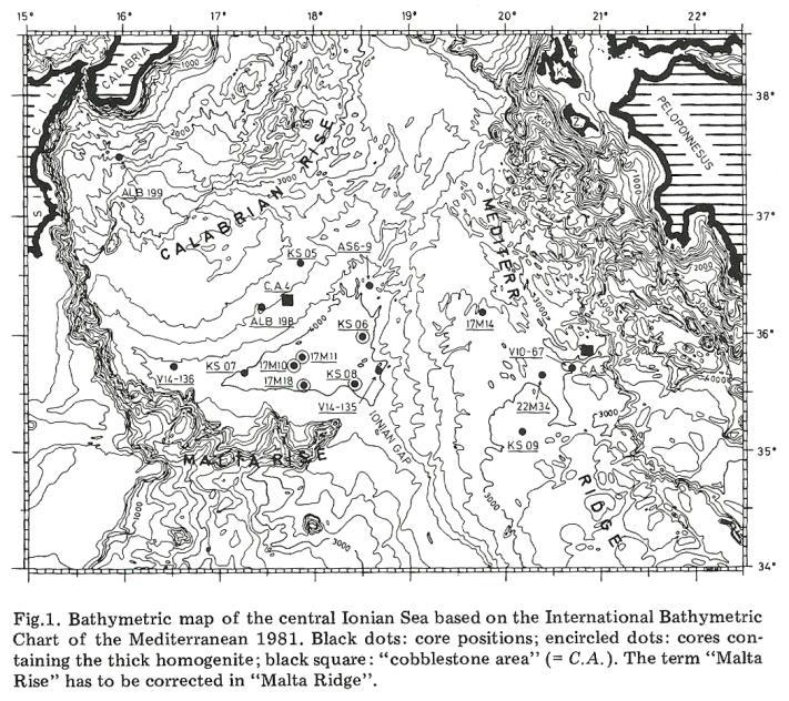 the Ionian abyssal plain (eastern
