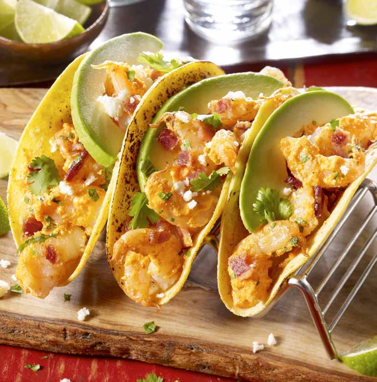 TEQUILA LIME SHRIMP TACOS PRZYSTAWKI Let s get things started CHICKEN QUESADILLAS Pszenna tortilla wypełniona kawałkami grillowanej piersi drobiowej, cebulką karmelizowaną, chrupiącym bekonem, serami