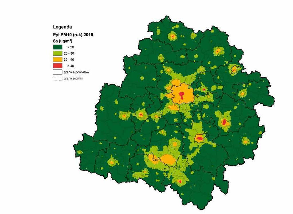 zawieszonego PM10 w województwie łódzkim w 2015 r.