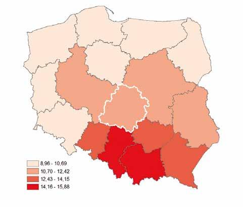 na obszary poszczególnych województw Polski oraz na tereny powiatów województwa łódzkiego wieruszowski wieluński 8,87-10,40 10,41-12,34 m. Piotrków Tryb.