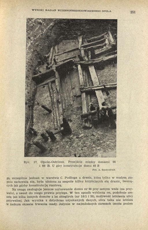 WYNIKI BADAŃ WCZESNOŚREDNIOWIECZNEGO OPOLA 251 Ryc. 17. Opole-Ostrówek. Przejście między domami 66 i 68 B. U góry konstrukcje domu 68 B gą, szczególnie jednak w warstwie C.