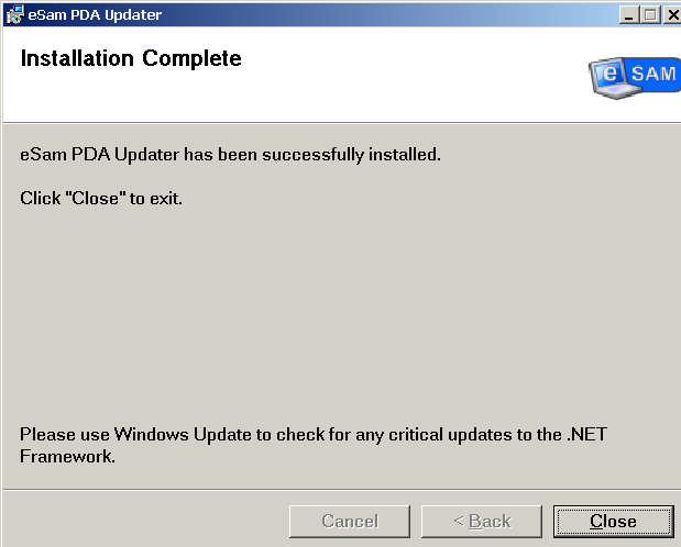 Instrukcja instalacji dla esam PDA Kliknąć na Close