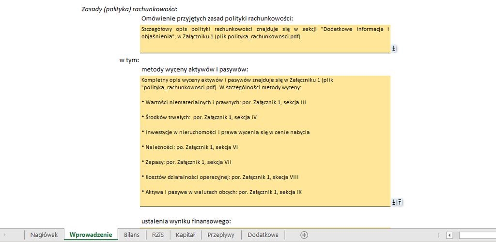 Duże sekcje opisowe lepiej jest przygotować jako załączniki, a w polach tekstowych raportu umieścić tylko odpowiedni odsyłacze: Ten załącznik dodaj tak, jak to pokazuje Rysunek 7 Rysunek 10 Przykład