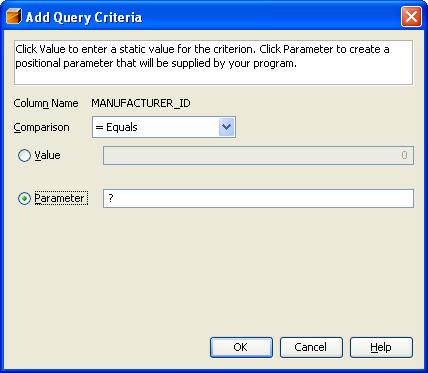 Add Query Criteria W menu Add