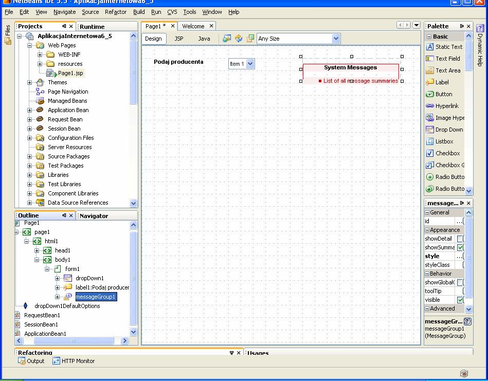 Zad. 2. Relacja jeden do wiele (patrz laboratorium 3) 1. Wybierz opcję File/New Project. Wybierz kategorię projektu Web, a rodzaj projektu Visual Web Application 2. Kliknij na Next 3.