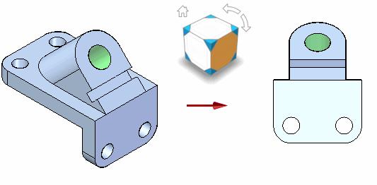 Aby zdefiniować punkt obrotu, można także użyć geometrii modelu. Można na przykład wybrać krawędź liniową na modelu, aby obrócić widok względem krawędzi części.