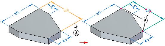 wyświetlone uchwyty formatowania podobne do uchwytów elementów 2D (B).