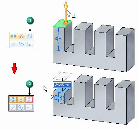 Lekcja Lekcja 5: 5: Tworzenie Tworzenie i edytowanie i edytowanie modelu modelu części części Wykryte i nieaktywne Gdy w Regułach zostanie wykryta geometria modelu, która odpowiada nieaktywnym