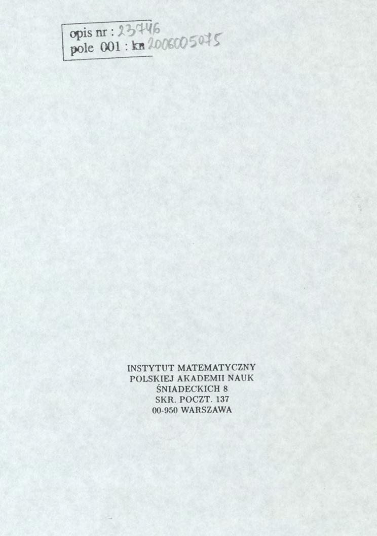 INSTYTUT MATEMATYCZNY POLSKIEJ AKADEMII NAUK