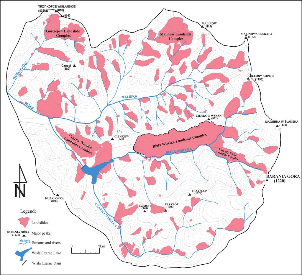 36 RESULTS Landslide occurrence in the study area There were 172 landslides identified in the 62.50 km2 study area (Fig. 5) (Sikora & Piotrowski 2013a, 2013b).