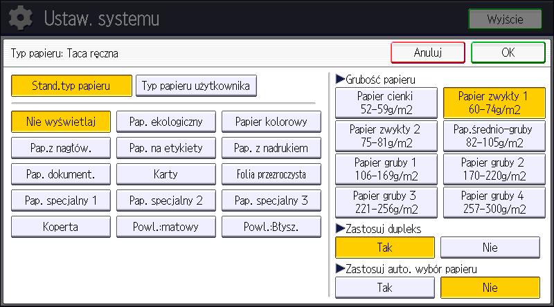 2. Ładowanie papieru 5. Naciśnij przycisk [OK]. 6. Naciśnij [ Następny]. 7. Naciśnij przycisk [Typ papieru: Taca ręczna]. 8.