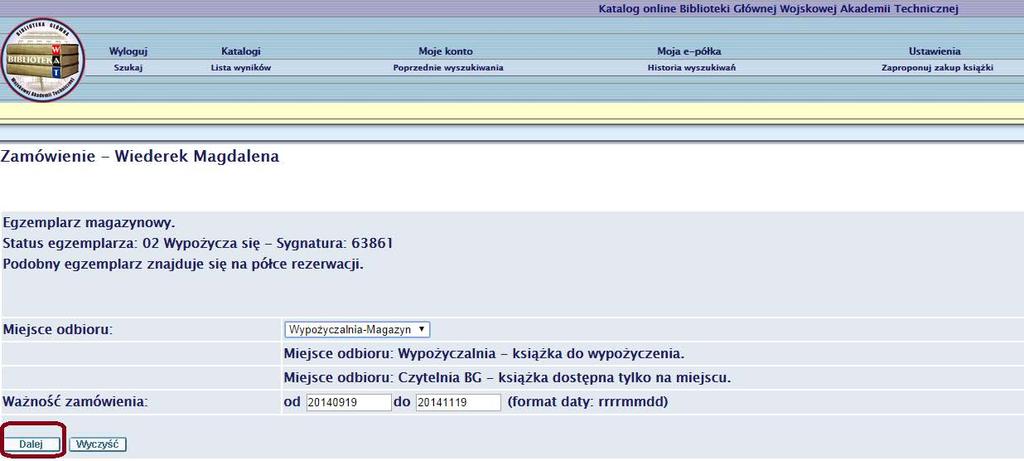 Nie można go teraz wypożyczyć ale można ustawić się do niego w kolejce.