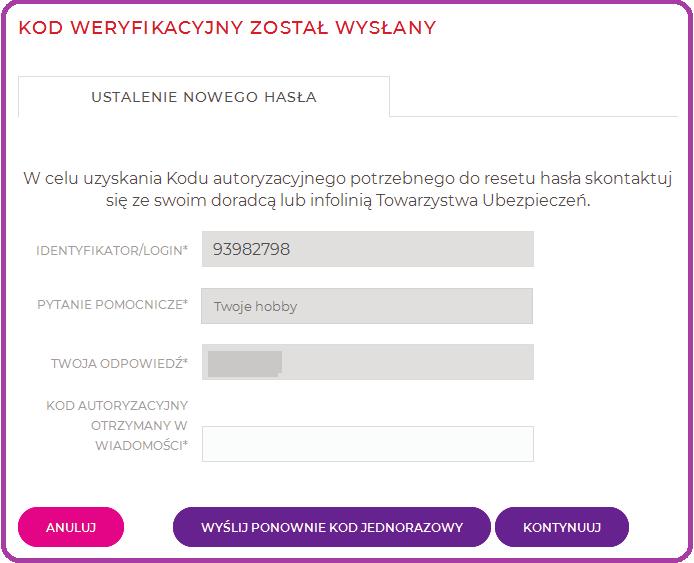 Po kliknięciu przycisku Pobierz Kod Autoryzacyjny pojawi się pole do uzupełnienia