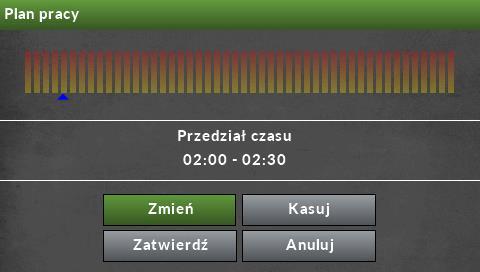 Plan pracy Użytkownik dzięki tej funkcji ustawia dobowy cykl aktywacji lub postoju pompy z dokładnością 30 minut.
