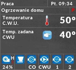 Bieg wentylatora powietrza pierwotnego 4. Bieg wentylatora powietrza wtórnego 5. Temperatura podajnika 6. Temperatura spalin 7. Zadana temperatura C.O. 8. Aktualna temperatura C.O. 9.