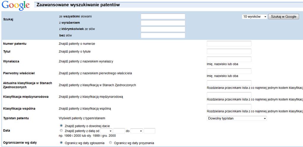 Patentowe bazy danych Google patents