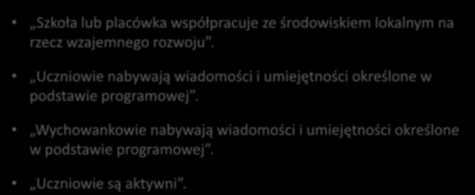 Ewaluacje problemowe wskazane przez Ministra Edukacji Narodowej - wymagania Szkoła lub placówka współpracuje ze środowiskiem lokalnym na rzecz wzajemnego rozwoju.