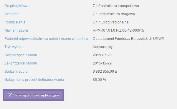 Na stronie formularza dostępne jest menu umożliwiające poruszanie się po konkretnych częściach wniosku.