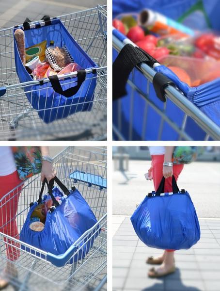 przenoszenia torby. Torba umożliwia pakowanie zakupów bezpośrednio po ich skasowaniu. W zestawie poręczne etui, do którego możemy zapakować torbę. Wytrzymałość torby wynosi 15 kg.
