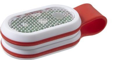 Lampka bezpieczeństwa na magnesy Lampka z czerwoną i białą diodą COB LED o dużej mocy, posiada dwa magnesy połączone silikonowym paskiem.