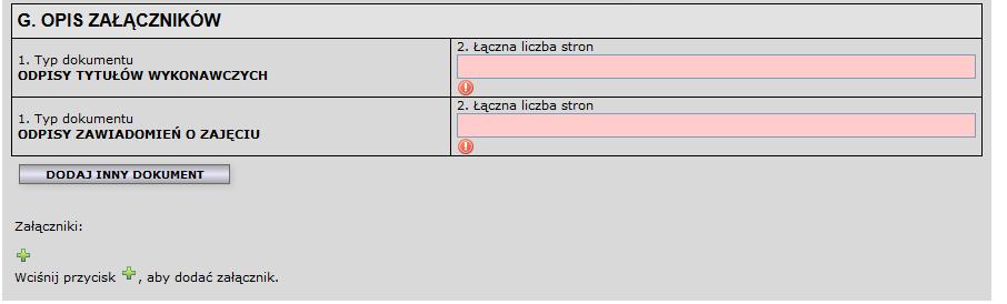 Krok 8 W sekcji F użytkownik ma możliwość wykazania nierozliczonych kwot do przekazania organowi przejmującemu zbieg.